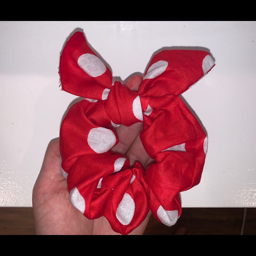 red polka dot scrunchie bow